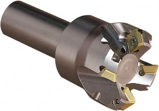 Seco - 45° Lead Angle, 1.378" Max Cut Diam, 4.5mm Max Depth of Cut, Indexable Chamfer and Angle End Mill - 3 Inserts, 3.543" Overall Length, Through Coolant - Americas Industrial Supply