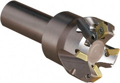 Seco - 45° Lead Angle, 1.378" Max Cut Diam, 4.5mm Max Depth of Cut, Indexable Chamfer and Angle End Mill - 3 Inserts, 3.543" Overall Length, Through Coolant - Americas Industrial Supply