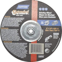 Norton - 9" Wheel Diam, 1/4" Wheel Thickness, Type 27 Depressed Center Wheel - Aluminum Oxide, 6,600 Max RPM, Compatible with Angle Grinder - Americas Industrial Supply