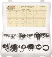Made in USA - 300 Piece, 1/4 to 1-1/4", Steel, Snap External Retaining Ring Assortment - Includes Compartmented Case - Americas Industrial Supply