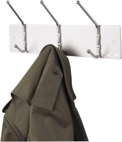 Safco - 3 Hooks, 18" Long x 3-3/4" Deep, Metal Wall/Door Hat/Coat Hook - 7" High - Americas Industrial Supply