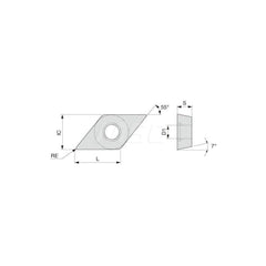 Turning Insert:  DCMW32.51 T5115,  Solid Carbide TiCN, Al2O3 & TiN Finish,  Neutral,  3/8″ Inscribed Circle,  0.0160″ Corner Radius,  55.0 &deg N/A Diamond,  Series  DCMW