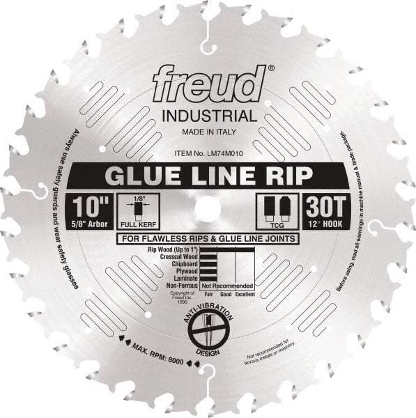 Freud - 10" Diam, 5/8" Arbor Hole Diam, 30 Tooth Wet & Dry Cut Saw Blade - Carbide-Tipped, Standard Round Arbor - Americas Industrial Supply