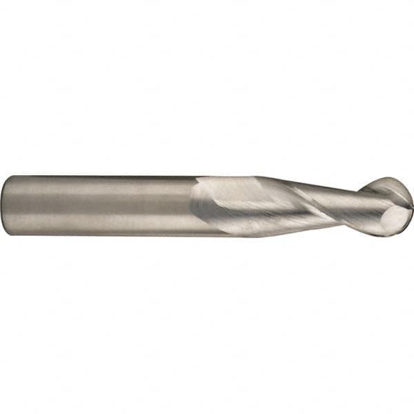 SGS - 16mm Diam, 32mm LOC, 2 Flute Solid Carbide Ball End Mill - TiB2 Finish, Single End, 3-5/8" OAL, 16mm Shank Diam, Spiral Flute - Americas Industrial Supply