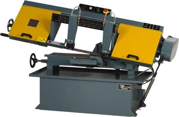 Enco - 9 x 16" Max Capacity, Manual Step Pulley Horizontal Bandsaw - 50, 125, 200 & 275 SFPM Blade Speed, 220 Volts, 45°, 1 hp, 1 Phase - Americas Industrial Supply