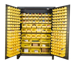 Durham - 3 Shelf 185 Bin Storage Cabinet - Steel, 60" Wide x 24" Deep x 84" High, Gray - Americas Industrial Supply