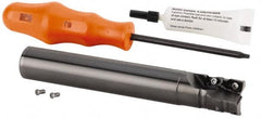 Kennametal - 1" Cut Diam, 27.99mm Max Depth of Cut, 1" Shank Diam, 139.34mm OAL, Indexable Square Shoulder Helical End Mill - GOMT 13T3.., JOMT 13T3.. Inserts, Cylindrical Shank, 0° Lead Angle, Through Coolant, Series KDMR - Americas Industrial Supply