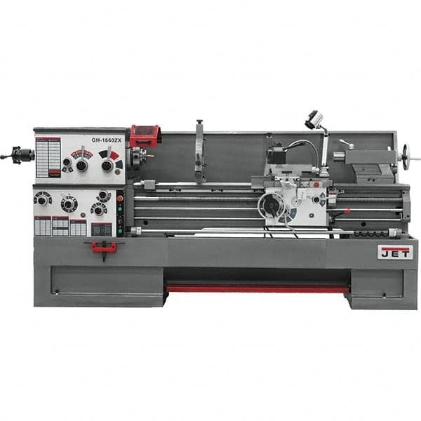 Jet - 16" Swing, 60" Between Centers, 230 Volt, Triple Phase Engine Lathe - 7MT Taper, 7-1/2 hp, 25 to 1,800 RPM, 3-1/8" Bore Diam, 40" Deep x 48" High x 116-1/2" Long - Americas Industrial Supply