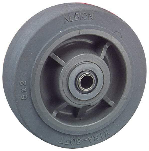 Albion - 5 Inch Diameter x 2 Inch Wide, Solid Rubber Caster Wheel - 375 Lb. Capacity, 2-3/16 Inch Hub Length, 1/2 Inch Axle Diameter, Roller Bearing - Americas Industrial Supply