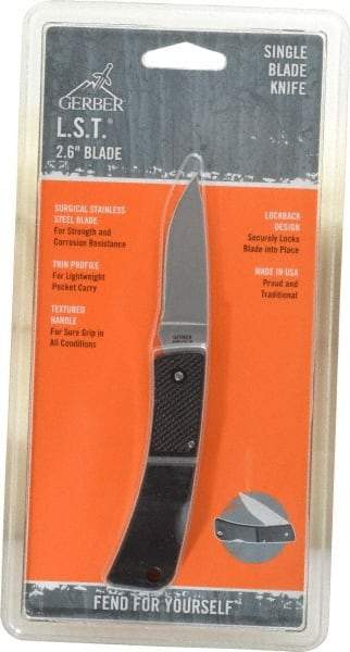 Gerber - 2-5/8" Blade, 6-1/8" OAL, Straight Pocket Knife - 3-1/2" Closed Length - Americas Industrial Supply