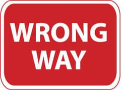 NMC - "Wrong Way", 24" Wide x 18" High, Aluminum Traffic Control Signs - 0.08" Thick, White on Red, Engineer Grade Reflectivity, Rectangle, Post Mount - Americas Industrial Supply