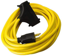 Southwire - 25', 12/3 Gauge/Conductors, Yellow Outdoor Extension Cord - 1 Receptacle, 15 Amps, 125 VAC, UL SJTW, NEMA 5-15P, 5-15R - Americas Industrial Supply