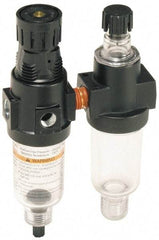 Wilkerson - 1/4" NPT Port Miniature 2 Piece Filter/Regulator-Lubricator FRL Unit - Polycarbonate Bowl, 20 SCFM, 150 Max psi, 6.21" High, Manual Drain - Americas Industrial Supply