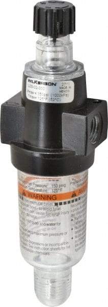 Wilkerson - 1/4 NPT Port, 150 Max psi, Miniature Lubricator - Polycarbonate Bowl, Zinc Body, 20 CFM, 125°F Max, 1.73" Wide x 5.8" High - Americas Industrial Supply
