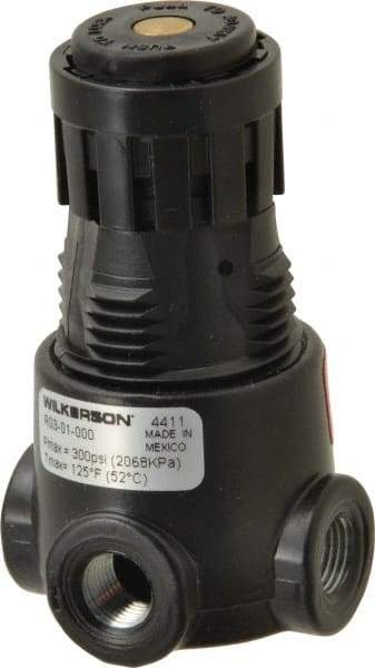 Wilkerson - 1/8 NPT Port, 13 CFM, Zinc Miniature Regulator - 2 to 125 psi Range, 300 Max psi Supply Pressure, 1/8" Gauge Port Thread, 1.65" Wide x 2.88" High - Americas Industrial Supply