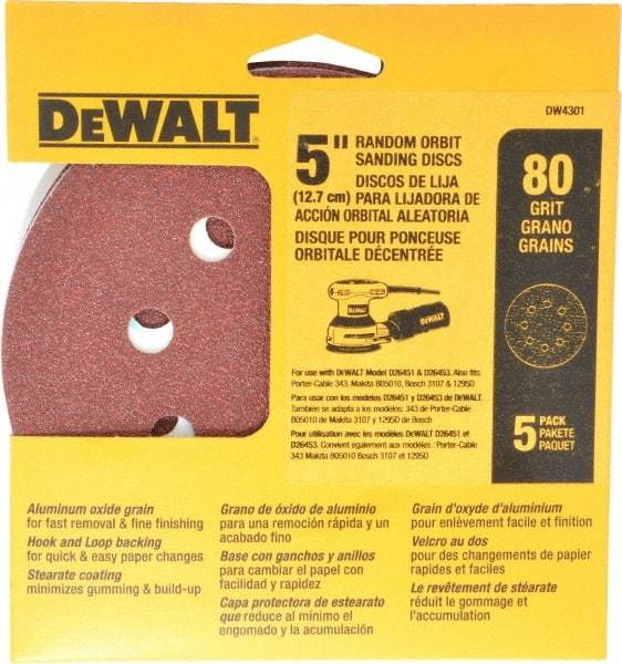 DeWALT - 80 Grit, Hook & Loop Disc - Medium Grade, Coated - Americas Industrial Supply