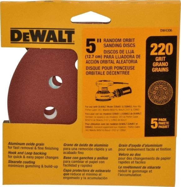 DeWALT - 220 Grit, Hook & Loop Disc - Very Fine, Coated - Americas Industrial Supply