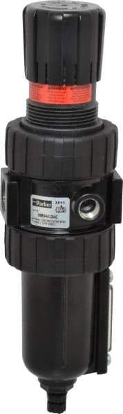 Parker - 1/2" NPT Port Intermediate 1 Piece Filter/Regulator FRL Unit - Metal Bowl, 61 SCFM, 250 Max psi, 10.38" High, Manual Drain - Americas Industrial Supply