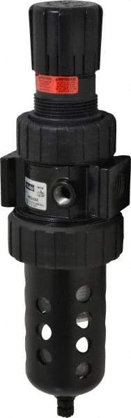 Parker - 1/2" NPT Port Standard 1 Piece Filter/Regulator FRL Unit - Polycarbonate Bowl, 90 SCFM, 150 Max psi, 11.76" High, Manual Drain - Americas Industrial Supply