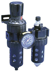 Parker - 1/2" NPT Port Standard 2 Piece Filter/Regulator-Lubricator FRL Unit - Polycarbonate Bowl, 90 SCFM, 150 Max psi, 11.76" High, Manual Drain - Americas Industrial Supply