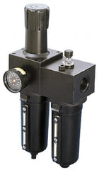 Parker - 3/4" NPT Port Heavy Duty 2 Piece Filter/Regulator-Lubricator FRL Unit - Metal Bowl, 240 SCFM, 250 Max psi, 15.95" High, Manual Drain - Americas Industrial Supply