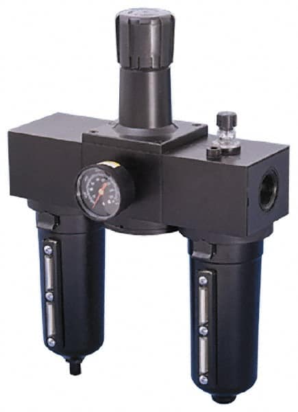 Parker - 1" NPT Port Heavy Duty 3 Piece Filter-Regulator-Lubricator FRL Unit - Metal Bowl, 250 SCFM, 250 Max psi, 15.95" High, Manual Drain - Americas Industrial Supply