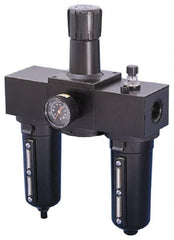 Parker - 1" NPT Port Heavy Duty 3 Piece Filter-Regulator-Lubricator FRL Unit - Metal Bowl, 250 SCFM, 250 Max psi, 15.95" High, Manual Drain - Americas Industrial Supply