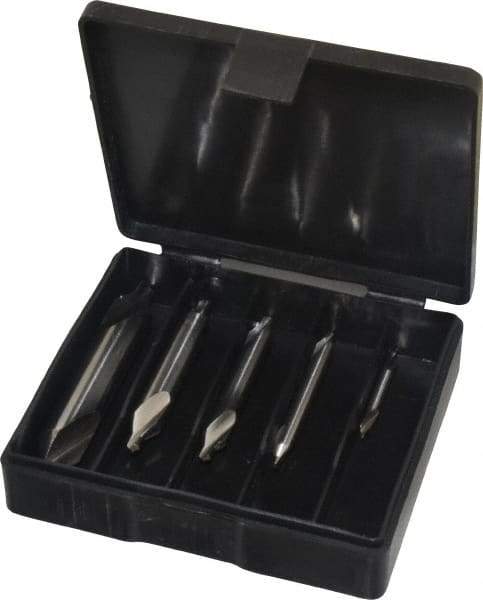 Interstate - 5 Piece, #1 to 5, Plain Edge, High Speed Steel Combo Drill & Countersink Set - 60° Incl Angle, Double End - Americas Industrial Supply