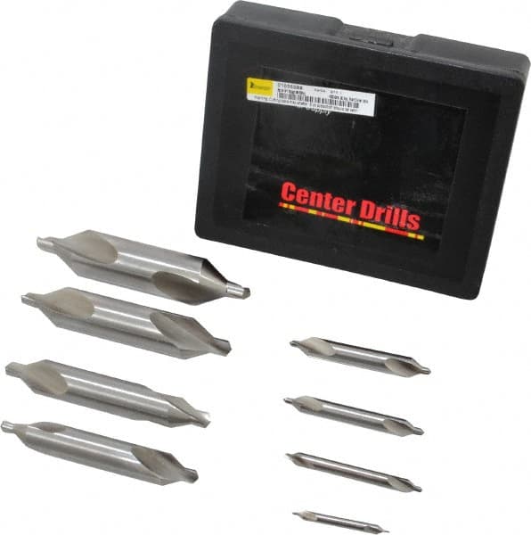 Interstate - 8 Piece, #1 to 8, Plain Edge, High Speed Steel Combo Drill & Countersink Set - 60° Incl Angle, Double End - Americas Industrial Supply