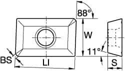 Kennametal - XPMT253 Grade KC725M Carbide Milling Insert - TiN/TiCN/TiN Finish, 3/16" Thick, 1/4" Inscribed Circle - Americas Industrial Supply