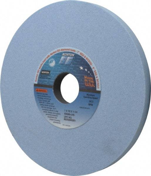 Norton - 7" Diam x 1-1/4" Hole x 1/2" Thick, J Hardness, 80 Grit Surface Grinding Wheel - Ceramic, Type 1, Medium Grade, 3,600 Max RPM, Vitrified Bond, No Recess - Americas Industrial Supply
