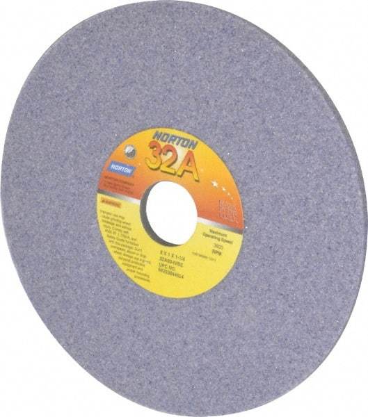 Norton - 8" Diam x 1-1/4" Hole x 1/4" Thick, K Hardness, 46 Grit Surface Grinding Wheel - Aluminum Oxide, Type 1, Coarse Grade, 3,600 Max RPM, Vitrified Bond, No Recess - Americas Industrial Supply