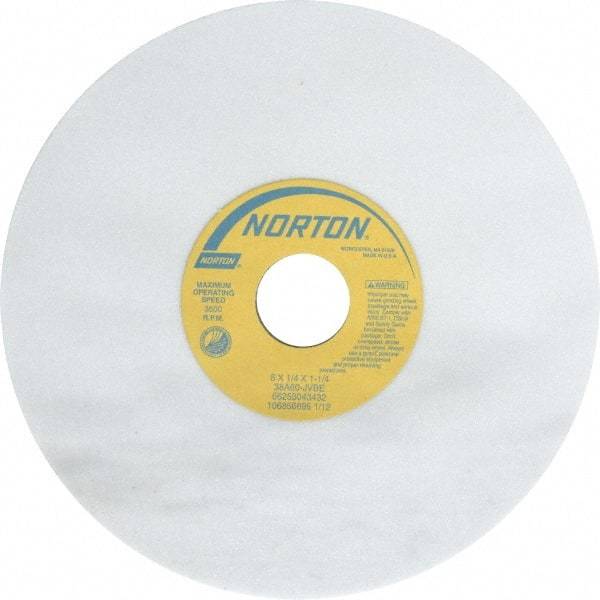 Norton - 8" Diam x 1-1/4" Hole x 1/4" Thick, J Hardness, 60 Grit Surface Grinding Wheel - Aluminum Oxide, Type 1, Medium Grade, 3,600 Max RPM, Vitrified Bond, No Recess - Americas Industrial Supply