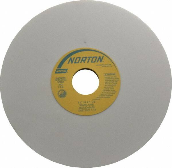 Norton - 8" Diam x 1-1/4" Hole x 1/4" Thick, J Hardness, 80 Grit Surface Grinding Wheel - Aluminum Oxide, Type 1, Medium Grade, 3,600 Max RPM, Vitrified Bond, No Recess - Americas Industrial Supply