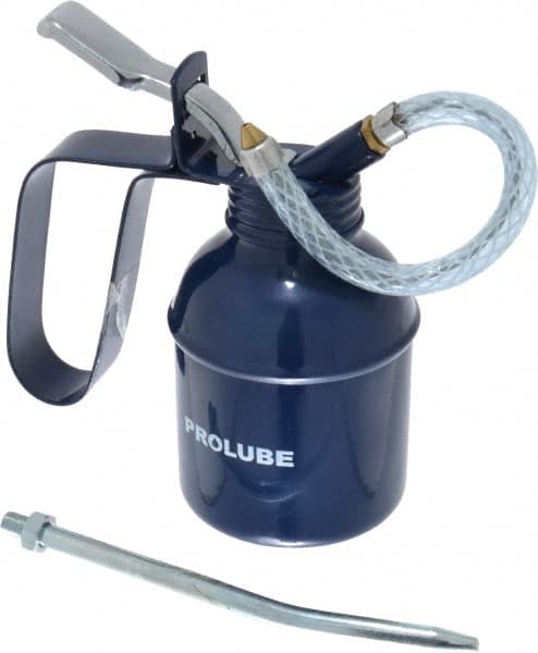 PRO-LUBE - 200 mL Capcity, 6" Long Flexible Spout, Lever-Type Oiler - Brass Pump, Steel Body, Powder Coated - Americas Industrial Supply