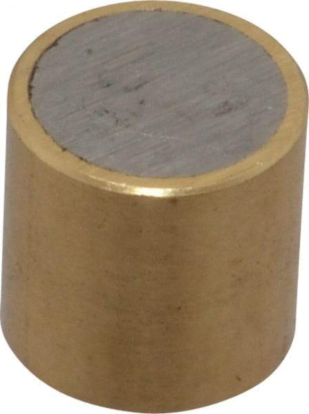 Mag-Mate - 3/8" Diam x 3/8" High, 0.1 Lb Average & 0.2 Lb Max Pull Force, Brass Alnico Shielded Magnet - 800°F Max Operating Temp, 0.032" Wall Thickness - Americas Industrial Supply