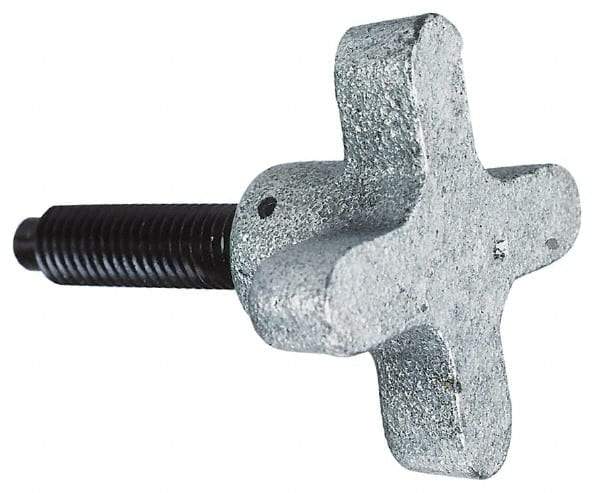 Morton Machine Works - M6x1.00 Lobed Shoulder Dog Point Tip Grade C-12L14 Steel Thumb Screw - 45mm OAL, 38mm Head Diam x 22mm Head Height, Black Oxide Finish - Americas Industrial Supply