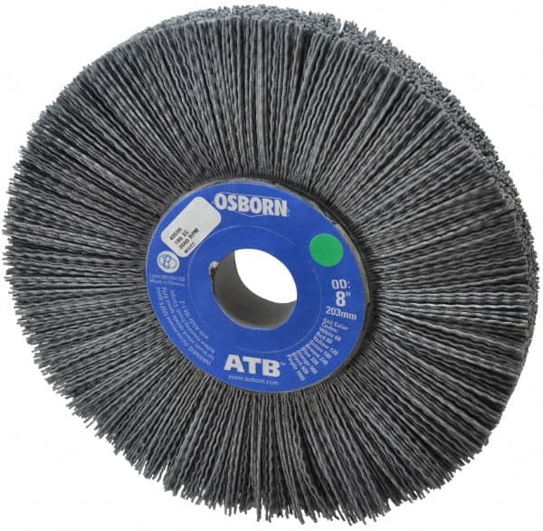 Osborn - 8" OD, 1-1/4" Arbor Hole, Crimped Nylon Wheel Brush - 1" Face Width, 2-1/4" Trim Length, 0.035" Filament Diam, 3,600 RPM - Americas Industrial Supply