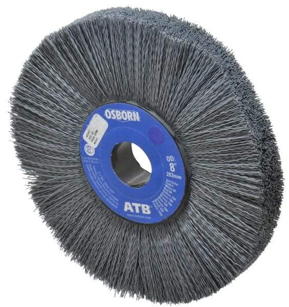 Osborn - 8" OD, 1-1/4" Arbor Hole, Crimped Nylon Wheel Brush - 1" Face Width, 2-1/4" Trim Length, 0.022" Filament Diam, 3,600 RPM - Americas Industrial Supply