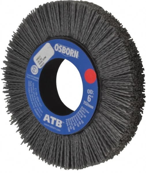 Osborn - 6" OD, 2" Arbor Hole, Crimped Nylon Wheel Brush - 1" Face Width, 1-1/4" Trim Length, 0.04" Filament Diam, 3,600 RPM - Americas Industrial Supply