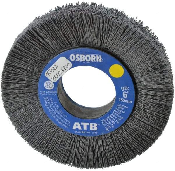 Osborn - 6" OD, 2" Arbor Hole, Crimped Nylon Wheel Brush - 1" Face Width, 1-1/4" Trim Length, 0.028" Filament Diam, 3,600 RPM - Americas Industrial Supply