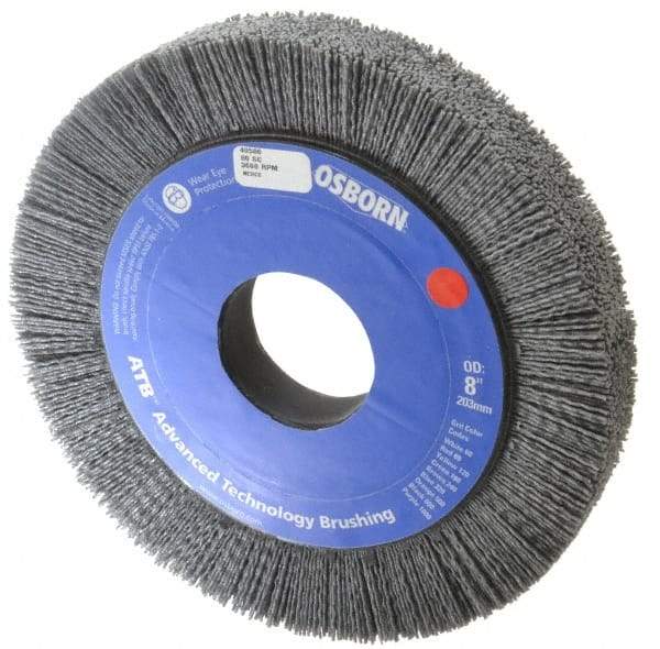 Osborn - 8" OD, 2" Arbor Hole, Crimped Nylon Wheel Brush - 1" Face Width, 1-1/4" Trim Length, 0.04" Filament Diam, 3,600 RPM - Americas Industrial Supply