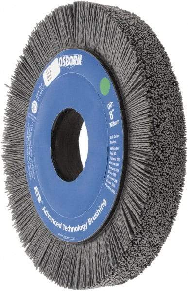 Osborn - 8" OD, 2" Arbor Hole, Crimped Nylon Wheel Brush - 1" Face Width, 1-1/4" Trim Length, 0.035" Filament Diam, 3,600 RPM - Americas Industrial Supply