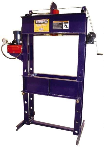 Omega Lift Equipment - 100 Ton Hydraulic Shop Press - 10 Inch Stroke, 1 HP, Single Phase - Americas Industrial Supply