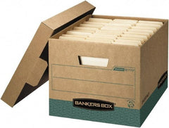 BANKERS BOX - 1 Compartment, 12-3/4" Wide x 10-3/8" High x 16-1/2" Deep, Storage Box - Corrugated Cardboard, Kraft (Color)/Green - Americas Industrial Supply