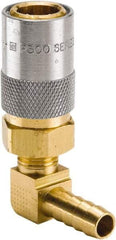 Parker - Nonthreaded Brass Hydraulic Hose Hose Barb Coupler & 90° Fitting - 200 psi, 6 GPM, 3/8" Hose Diam, Series Moldmate - Americas Industrial Supply