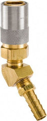 Parker - Nonthreaded Brass Hydraulic Hose Hose Barb Coupler & 45° Fitting - 200 psi, 6 GPM, 3/8" Hose Diam, Series Moldmate - Americas Industrial Supply