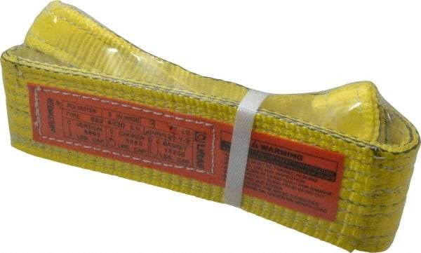 Lift-All - 3' Long x 3" Wide, 6,500 Lb Vertical Capacity, 2 Ply, Nylon Web Sling - 5,200 Lb Choker Capacity, Yellow - Americas Industrial Supply