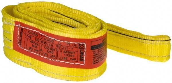 Lift-All - 6' Long x 3" Wide, 6,600 Lb Vertical Capacity, 2 Ply, Nylon Web Sling - 5,200 Lb Choker Capacity, Yellow - Americas Industrial Supply