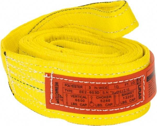 Lift-All - 10' Long x 3" Wide, 6,600 Lb Vertical Capacity, 2 Ply, Nylon Web Sling - 5,200 Lb Choker Capacity, Yellow - Americas Industrial Supply